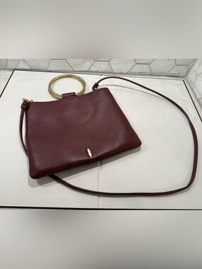 Thacker New York Gia Clutch & Crossbody Maroon LeatherBag Gold Metallic O Ring